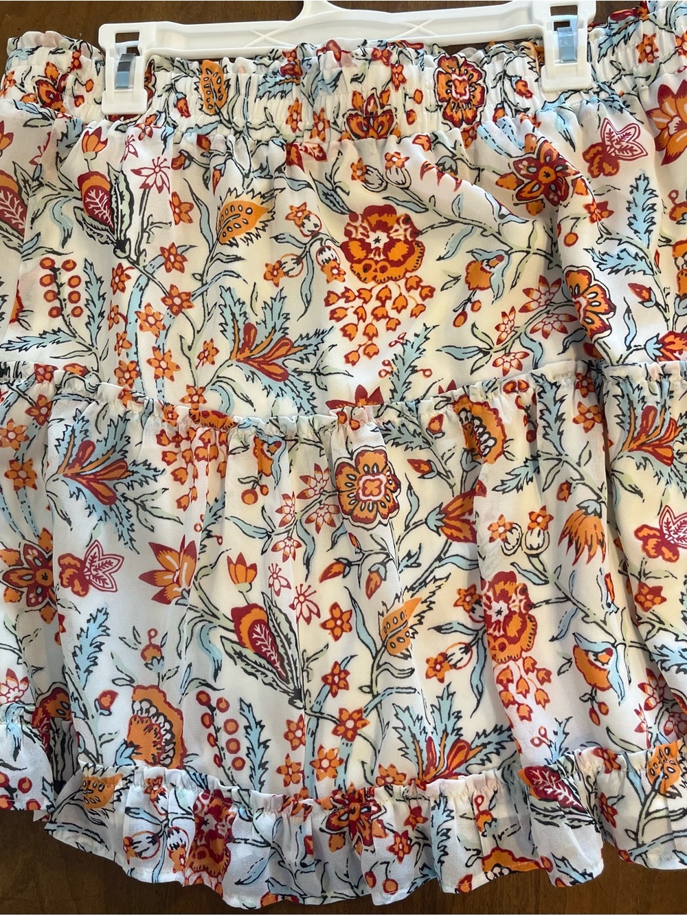 LOFT White Floral Ruffle Skort with Orange Print